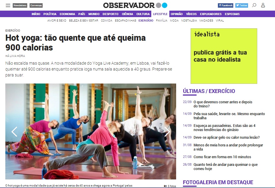 Hot yoga tónico no Observador
